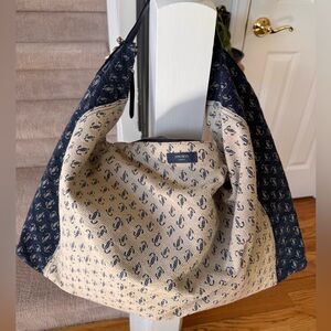Jimmy Choo Ana Hobo JC Logo Jacquard Navy/Sand Dune